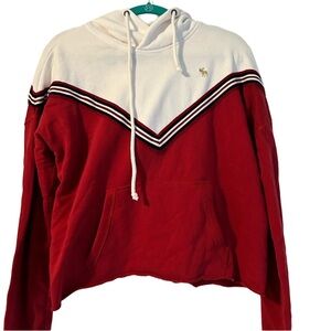 Abercrombie and Fitch red and white hoodie with waffle lined hood, medium,